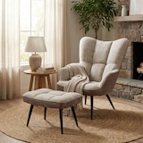 thumbnail of Set Poltrona Sedia Relax Imbottita Pouf Poggiapiedi Salotto 77x66.5x100 Cm - Nero e Grigio Chiaro