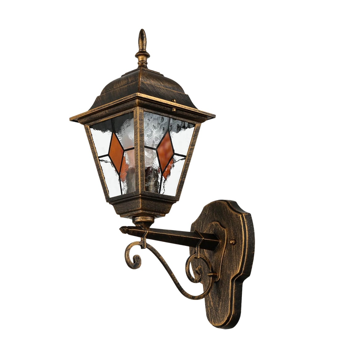 Licht-Erlebnisse Außenwandlampe SALZBURG M Glas Tiffany Rot Schwarz Antik IP44 nostalgische Wandleuchte Hof Garten, 3355H red-black + G(A2) figured