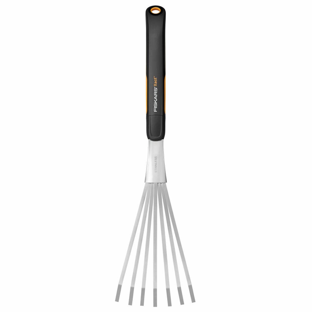 Fiskars Xact Hand-Fächerbesen, Beetharke, Fächerharke, Edelstahl, Kunststoff, Schwarz, Orange, 1027044