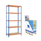 thumbnail of Minipromobox de 16 unidades de estantería metálica sin tornillos Maderclick 5 estantes. Azul/naranja/madera 2000x1000x300 mm