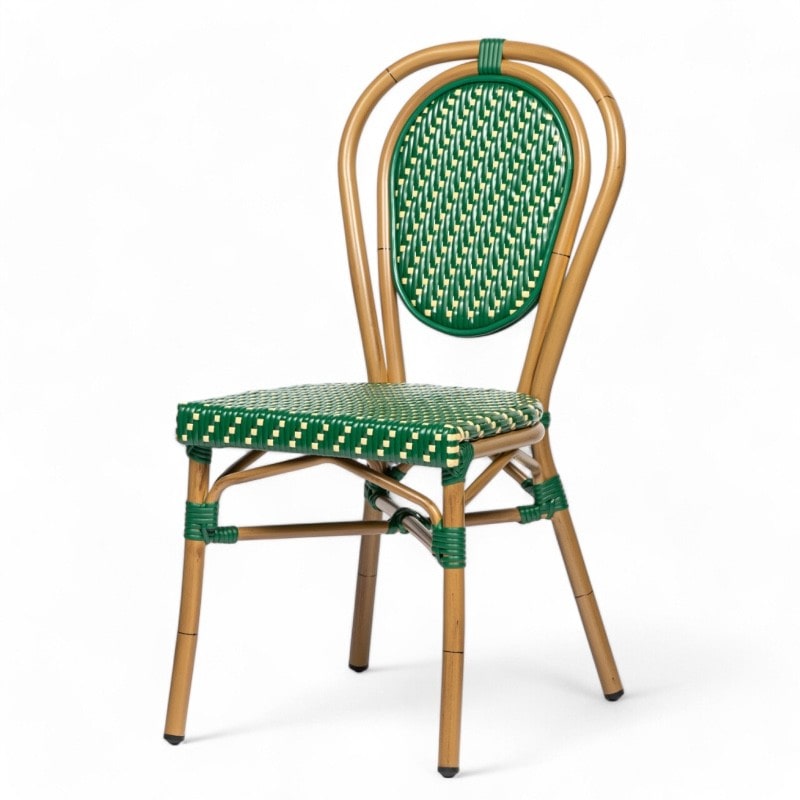 Chaise de terrasse LOUVRE - Tressage vert et beige