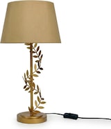 thumbnail of Relaxdays Tischlampe, Metallfuß, Stoffschirm, E27, HxD: 55x27 cm, Lorbeerranke, Tischleuchte mit Kabel, Wohnzimmer, gold