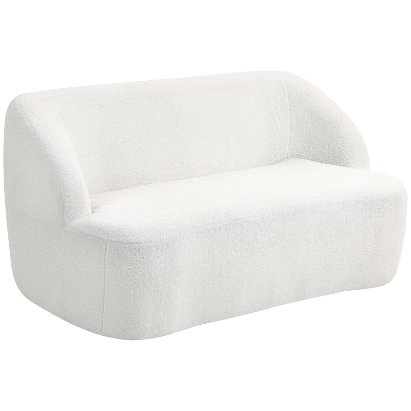 2-Sitzer-Sofa Polyester Weiß 142x85x73,5 cm, geschwungenes Polstersofa mit Fleece-Bezug und rutschfester Basis
