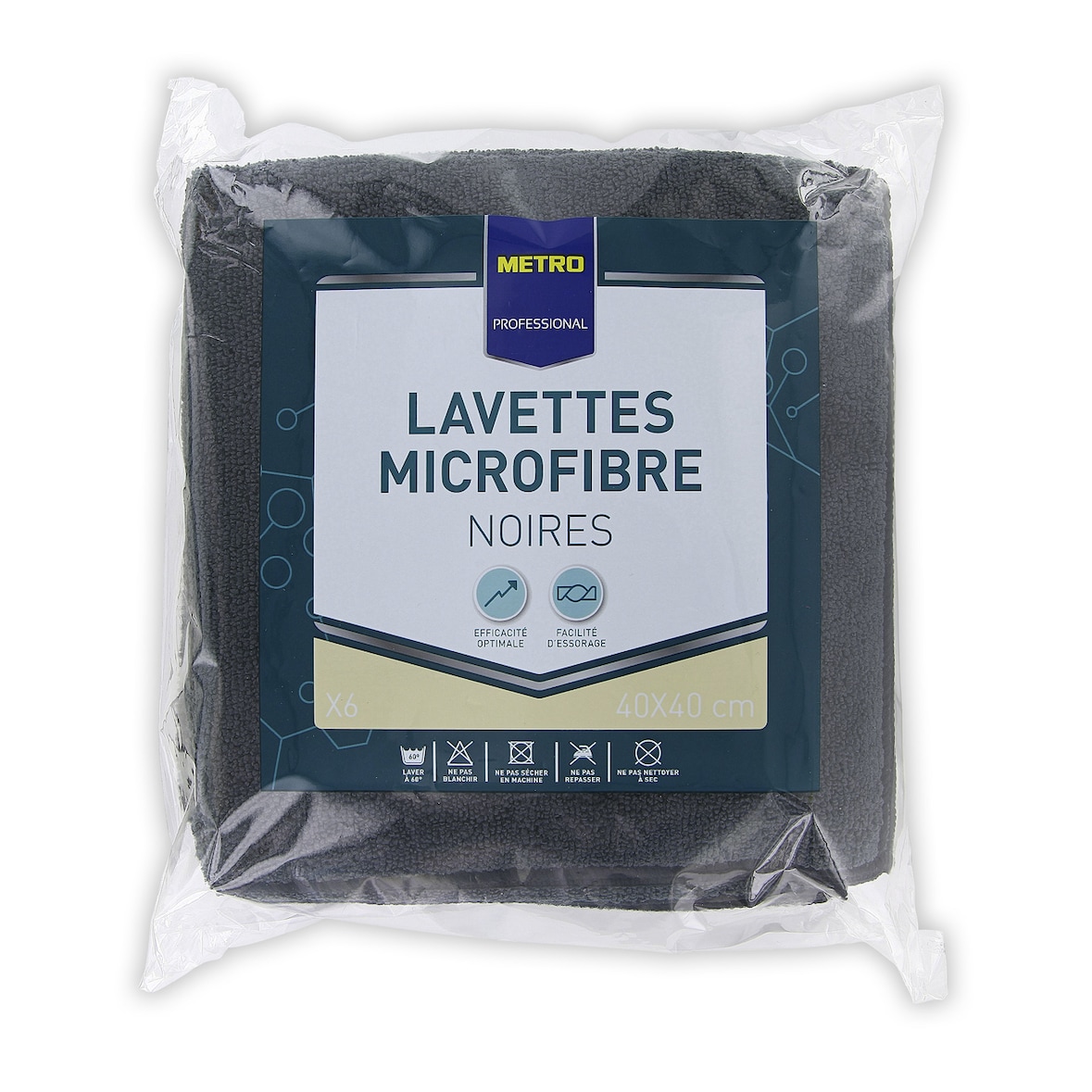 METRO PROFESSIONAL Lavette microfibre noir 40 x 40 cm x 6