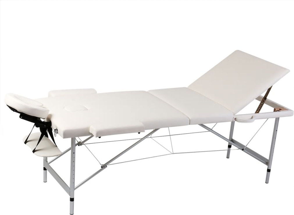 Helloshop26 - Klappbare Massageliege mit 3 Segmenten cremeweißes Edelstahlgestell 02_0001876