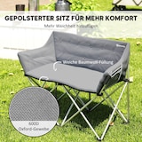 thumbnail of Campingstuhl 2-Sitzer Klappstuhl 120x57x95 cm Grau mit Armlehnen und Seitentaschen bis 240 kg Tragkraft, gepolsterter Sitz, wetterfest