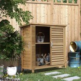 thumbnail of Outsunny Cobertizo de Almacenamiento de Madera 87x46,5x96,5 cm con 2 Estantes Interiores 2 puertas de Buena Ventilación y Techo Inclinado para Terreza