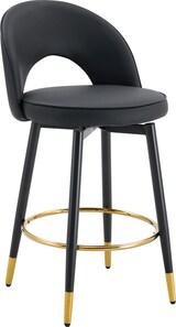 thumbnail of Barhocker aus Metall und PU-Leder in Schwarz, 360° drehbar, mit durchbrochener Rückenlehne und goldenen Akzenten