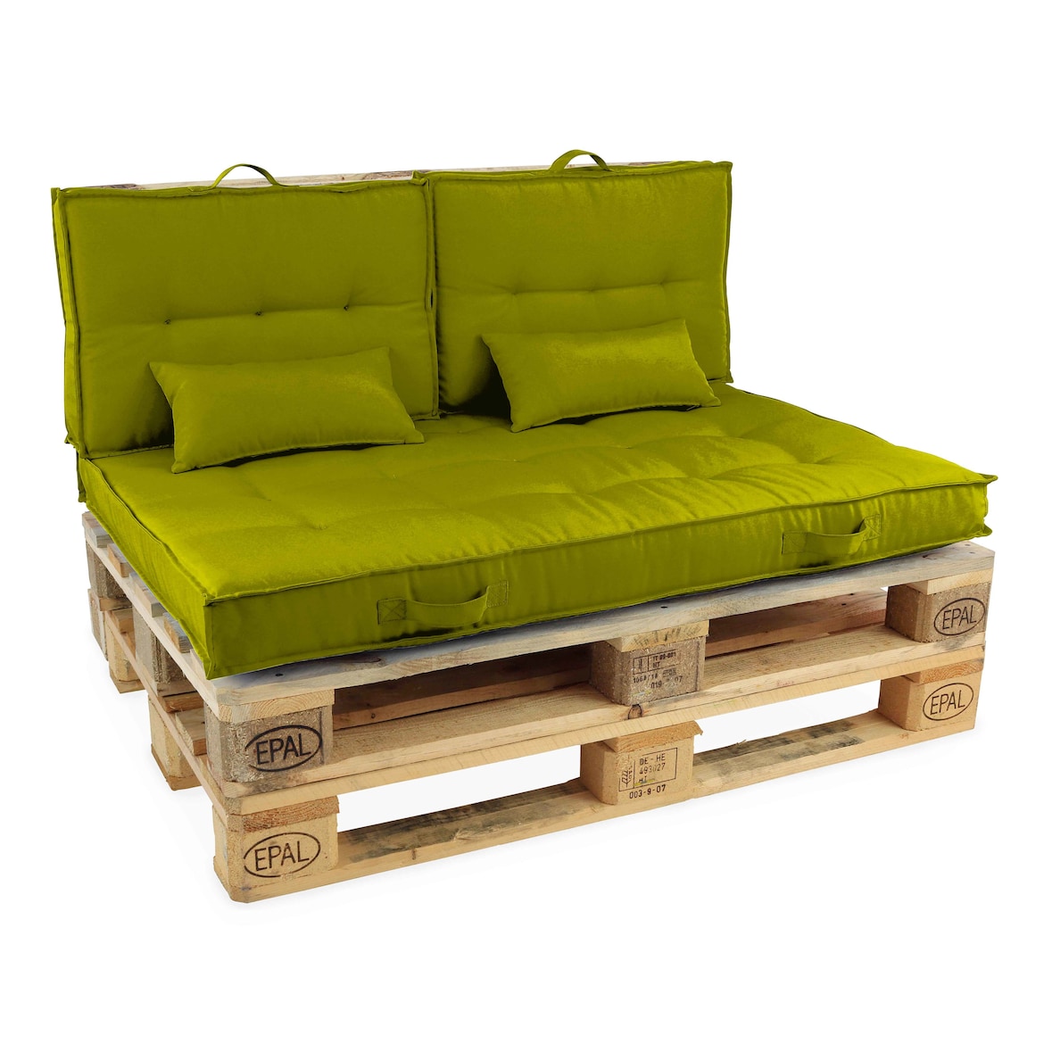 Pack salon de jardin palettes et cousinage vert kaki - Oviala