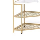 thumbnail of COSTWAY Cabideiro de canto de 180 cm, cabideiro 3 em 1, banco e sapateira, inclui 12 ganchos, prateleira de arrumação dourada