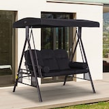 thumbnail of Outsunny balancín de jardín exterior de 3 plazas con toldo curvo bandejas y 2 almohadas para balcón terraza patio carga 360 kg 206x116x183 cm negro
