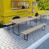 thumbnail of Set Birreria Completo Tavolo Con 2 Panche In Legno Naturale Gambe Pieghevoli Bar Pub Giardino Fiera Picnic Camping Campeggio Feste Sagre 180x70x75 Cm