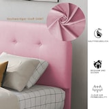 thumbnail of Merax Polsterbett 90 x 200 cm Bett mit Lattenrost, Rückenlehne und zwei Schubladen, hautfreundlicher Samtstoff Beige flaches Gästebett (Rosa)