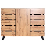 thumbnail of Dressoir HWC-M46, ladekast dressoir, 3 deuren 8 opbergvakken 88x120x34cm, natuurlijke kleur