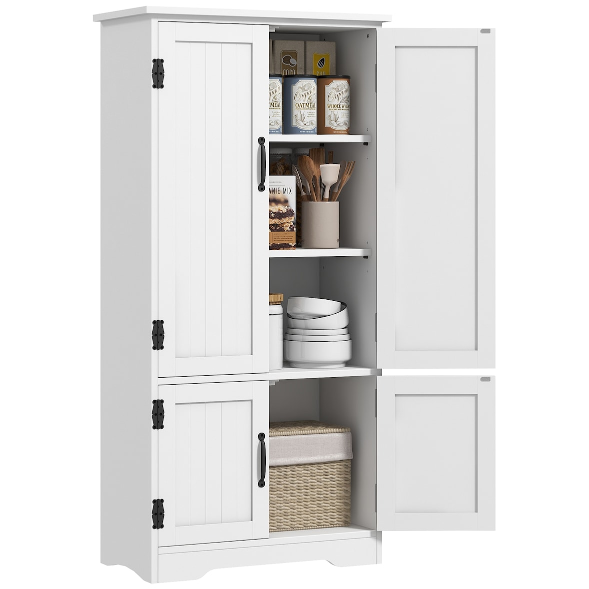 HOMCOM alacena de cocina aparador alto de cocina mueble auxiliar con 4 puertas y estantes ajustables para salón baño 60x30x123 cm blanco