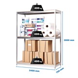 thumbnail of SimonRack Industrieregal, 2000x2400x750 mm, 400 kg am Biegepunkt, 3 Holzböden, Garagenregal, Verzinkt/Holz- Simonforte