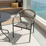 thumbnail of Set pranzo da balcone con tavolino Ø60 e 2 sedie impilabili in acciaio e textilene, ideale per terrazzo, giardino, bar, caffetteria - Max & Gaia