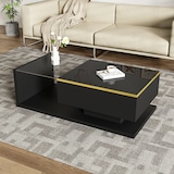 thumbnail of Couchtisch LED 16 Farben, modern, Hochglanz Schwarz, Glasplatte, mit Stauraum 100x50x32,5 cm, eleganter Wohnzimmertisch