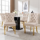 thumbnail of Esszimmerstuhl Samt Beige 95x51x66 cm mit Türklopfer Rücken, Nagelkopfbesatz, vergoldeten Edelstahlbeinen, verstellbaren Füßen, elegant