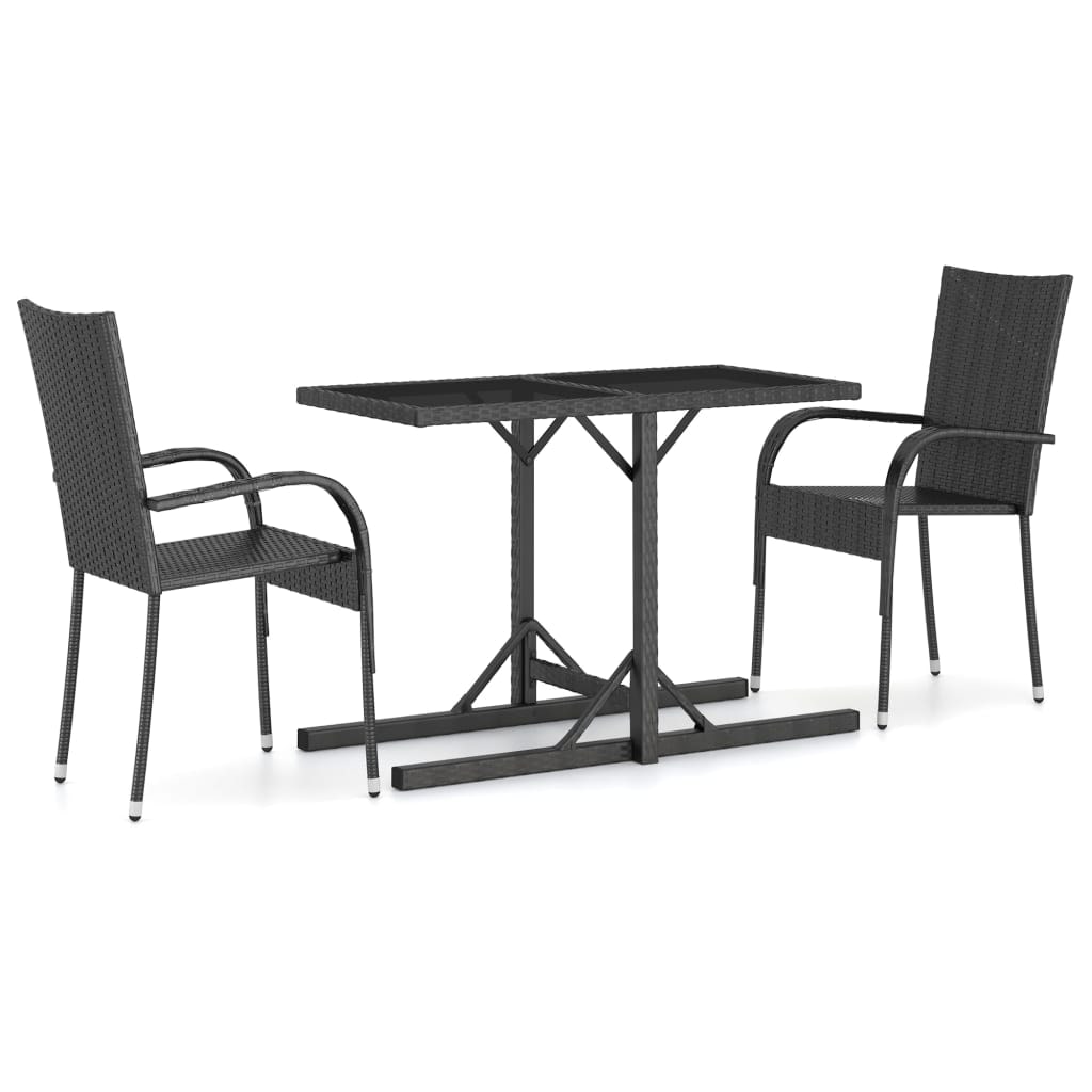 Helloshop26 - Conjunto de comedor de jardín exterior negro de 3 piezas 02_0013673