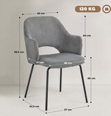 thumbnail of Esszimmerstuhl Polsterstuhl 57x86x63 cm Cord Grau mit Armlehnen Wannenform, Stahlbeine mit Fußpads, komfortabler Sitz für Essbereich und Küche