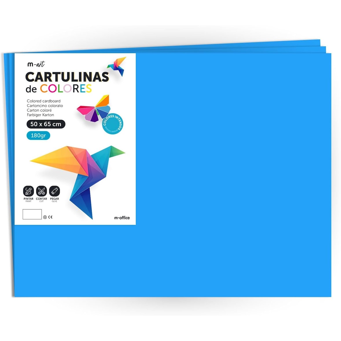 Cartulina Azul Medio , Cartulina Grande 50x65cm Colores Claros e Intensos, Cartulinas Colores 180gr para Manualidades · m-office (10 Hojas)