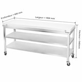 thumbnail of Mesa de trabajo de acero inoxidable 1800x600 mm con tabla de corte blanca y 2 estantes con ruedas PREMIUM - GOLDINOX