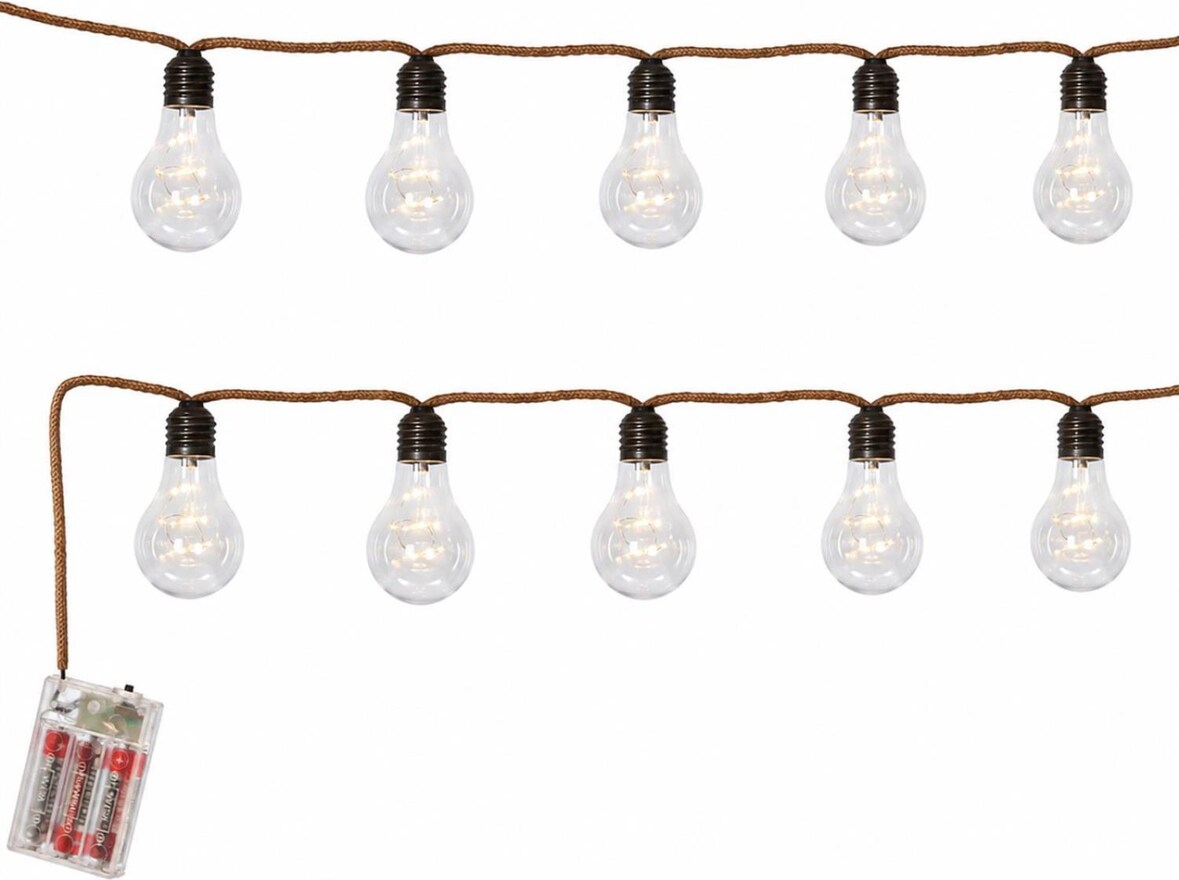 LED Lichterkette  Juteseil mit 10 Glühbirnen: maritime Deko 2,25m Timer Batterie