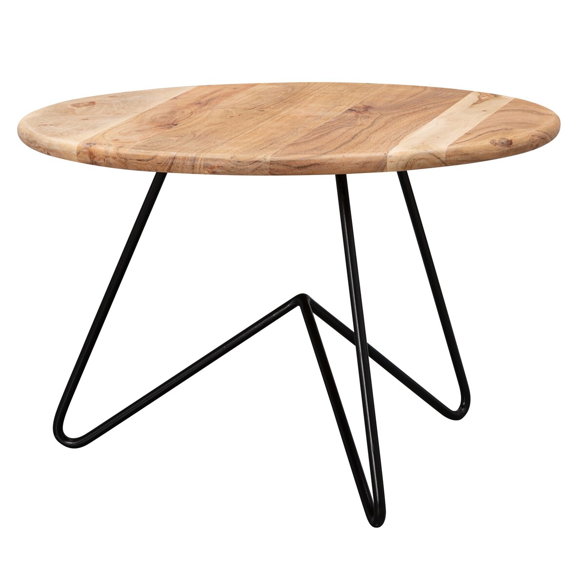 Akazienholz Couchtisch mit Haarnadelgestell, modernes Design, große Ablagefläche. 60x60x39 cm | Kadima Design