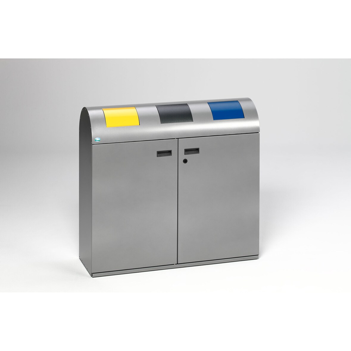 PROREGAL Selbstlöschende Wertstoffsammlstation rund | 80 Liter je Behälter, HxBxT 99,5x108x37,5cm | Verzinkter Stahl | Silber | Mülleimer Abfalleimer