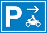 thumbnail of Motorrad Bike Parkplatz Schild mit Richtungspfeil rechts waagerecht A5 Rückseite selbstklebend