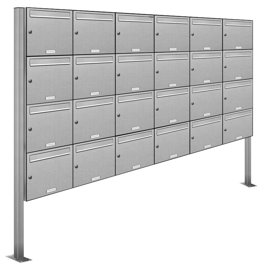 AL Briefkastensysteme 24 Fächer Premium Edelstahl Stand Briefkasten Anlage für Post A4 modern, robust, wetterfest, Artikelnummer: 331T24S6