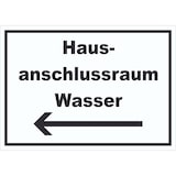 thumbnail of Hausanschlussraum Wasser Schild mit Text Richtungspfeil links HAR waagerecht A0 Rückseite selbstklebend