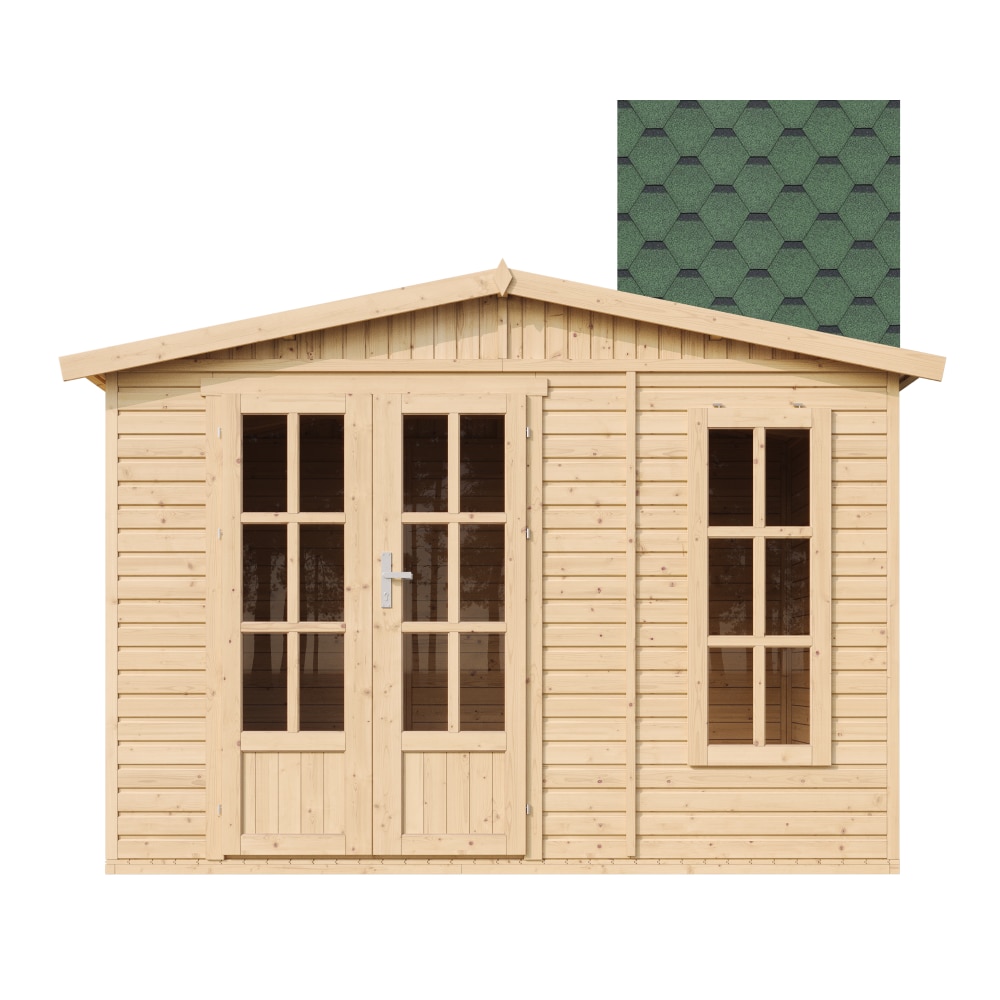 Caseta de jardín recreativa M334FB – 303 x 199 cm – 6 m², con tejas verdes