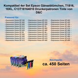 thumbnail of Kompatibel 4er Set Epson Gänseblümchen, T1816, 18XL, C13T18164010 Druckerpatronen Tinte von D&C