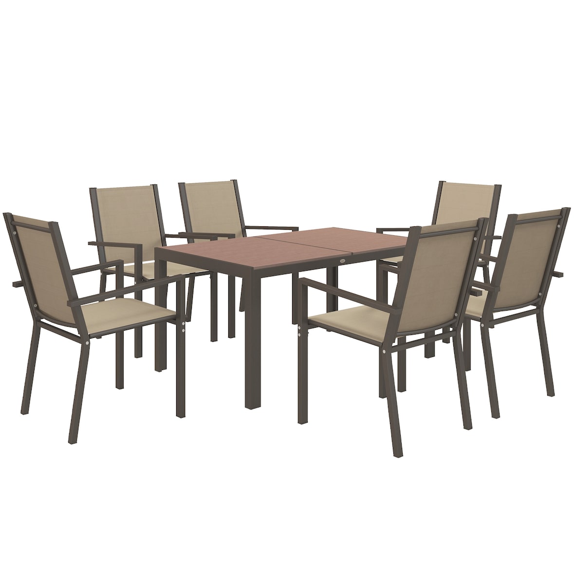 Conjunto de comedor de exterior de 7 piezas conjunto de mesa y 6 sillas de jardín con sillas apilables y marco de acero para terraza patio