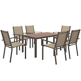 thumbnail of Conjunto de comedor de exterior de 7 piezas conjunto de mesa y 6 sillas de jardín con sillas apilables y marco de acero para terraza patio