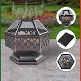 thumbnail of GARDEBRUK® Feuerschale mit Funkenschutz Schürhaken Abdeckung 70cm Stahl Feuerstelle Feuerkorb Terrassenofen Garten