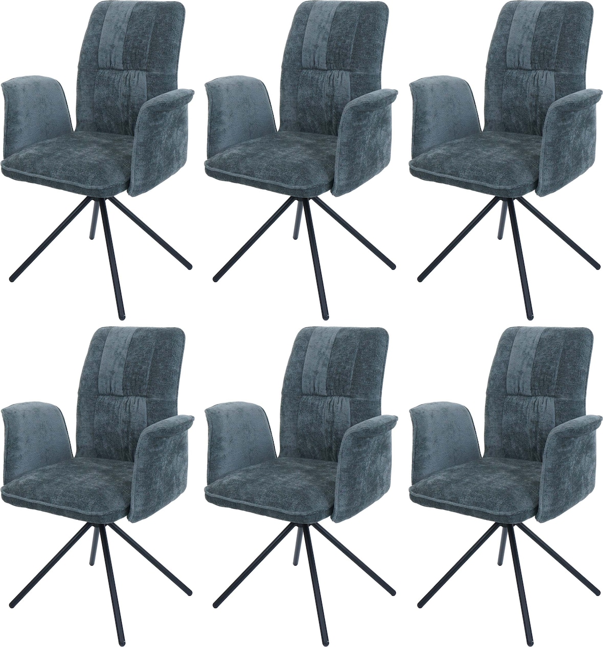 6er-Set Esszimmerstuhl HWC-N99, drehbar Armlehne Auto-Return, Stoff/Textil Chenille (340g/m²) Öko-Tex ~ blau-grün