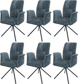 thumbnail of 6er-Set Esszimmerstuhl HWC-N99, drehbar Armlehne Auto-Return, Stoff/Textil Chenille (340g/m²) Öko-Tex ~ blau-grün
