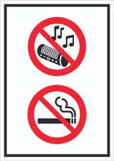 thumbnail of Schild Musik und Rauchen verboten Symbol hochkant A4 Rückseite selbstklebend