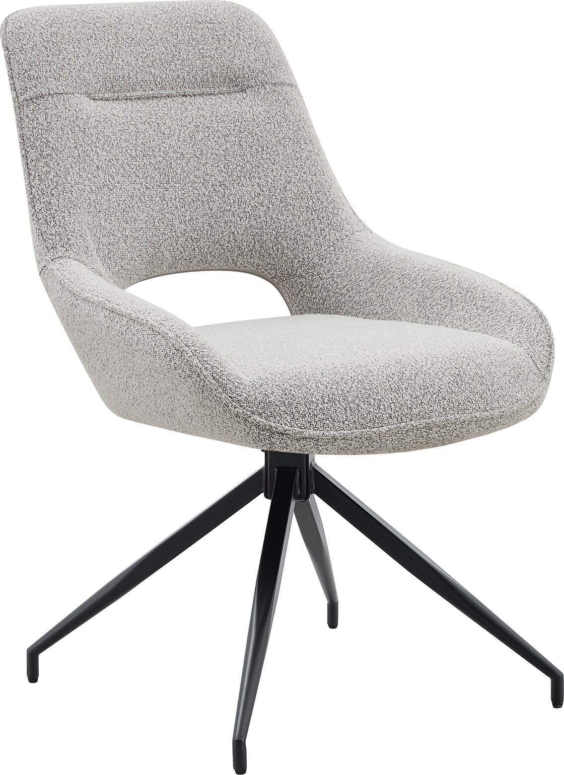Drehbarer Esszimmerstuhl mit Armlehnen, Stoff in Warm Grey, Metallgestell Schwarz, 87x50 cm, 360° drehbar