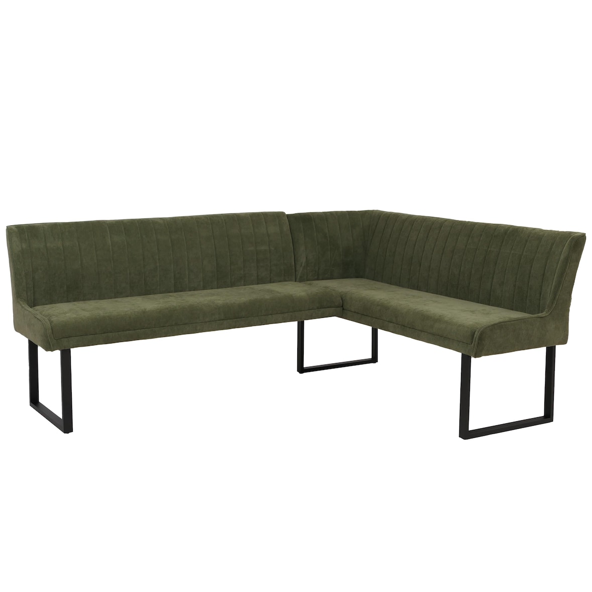 Hoekbank HWC-O82, eetkamerbank Bank, Oeko-Tex (310g/m²) chenille stof/textiel metaal 210x159cm ~ groen
