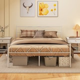 thumbnail of Cama doble 135x190 cm estructura de cama somier con cabecera listones de acero y espacio de almacenamiento debajo de la cama carga 330 kg blanco