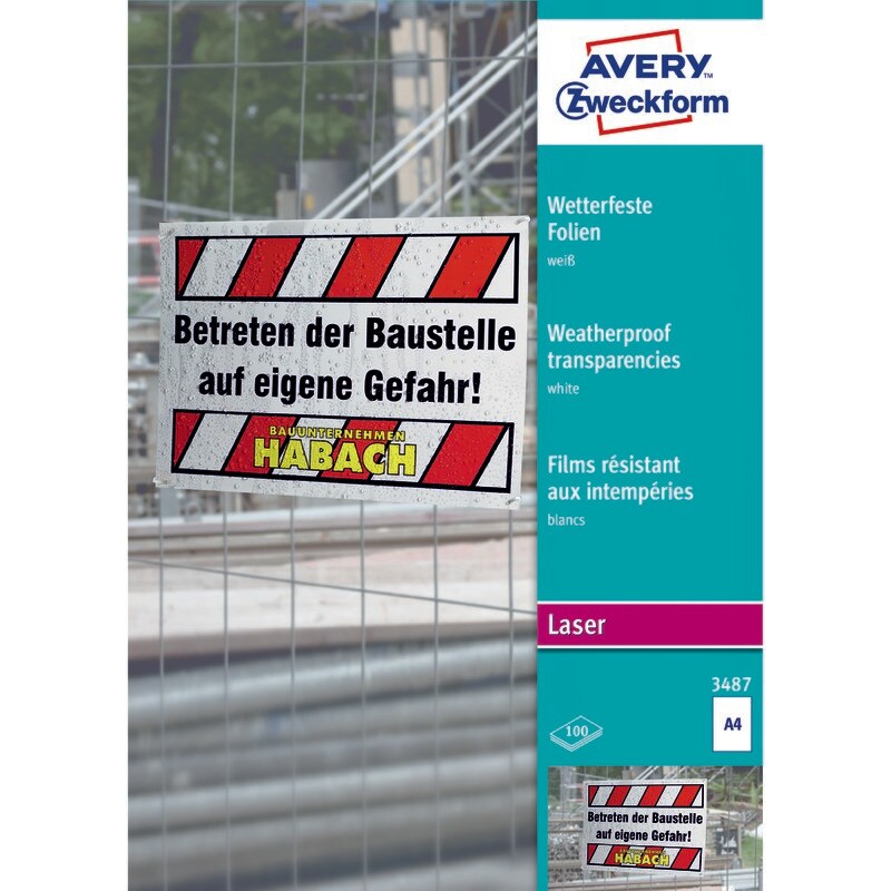 AVERY® Zweckform Wetterfeste Folie 3487, DIN A4, einseitig beschichtet