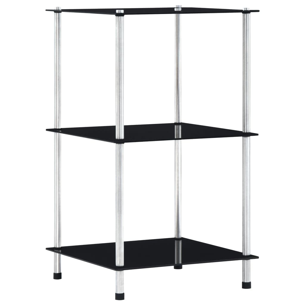 vidaXL Regal mit 3 Ablagen Schwarz 40x40x67 cm Hartglas