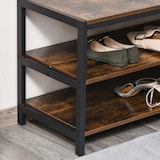 thumbnail of HOMCOM Cabide com sapateira Cabide com 12 ganchos Banco estilo industrial com 3 prateleiras Estrutura metálica 100x40x184 cm Castanho Rústico e Preto