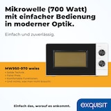thumbnail of Exquisit Mikrowelle 20L, 700 Watt, 24,5cm Drehteller, 5 Leistungsstufen, Timer, Auftaufunktion, 2 Drehregler, MW950-070 weiss