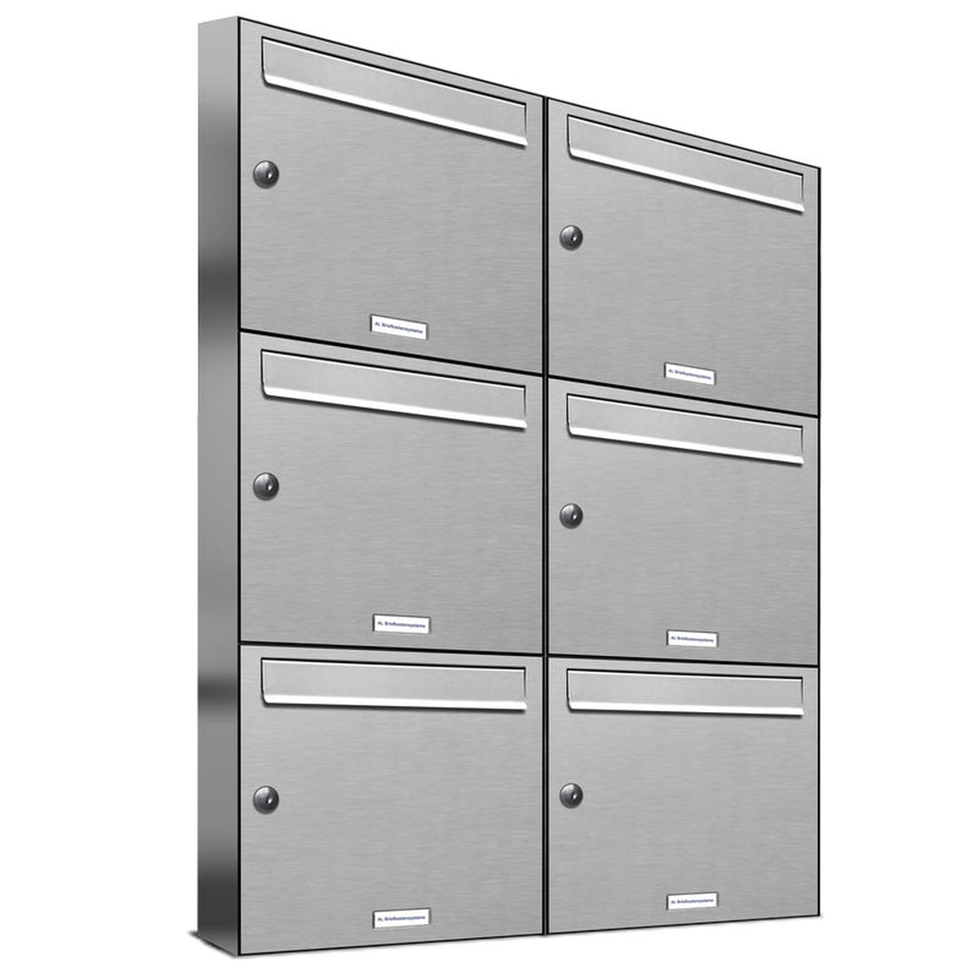 AL Briefkastensysteme 6 Fächer Premium Edelstahl Wand Briefkasten Anlage für Post A4, modern, robust und wetterfest, Artikelnummer: 331V6EA2