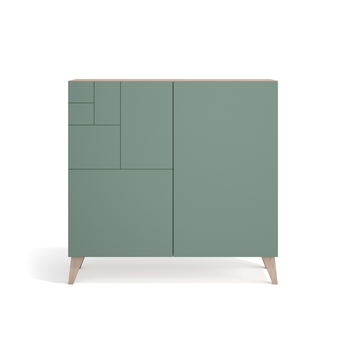 HERDASA, Zapatero modelo SUNNE en melamina, en color nogal claro con frente verde